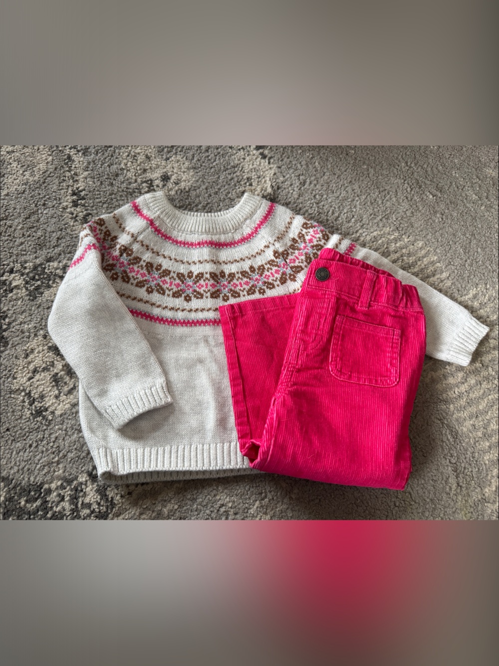 Carter's Cream Fair Isle Sweater with Pink and Brown Accents